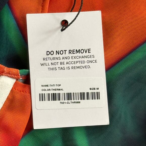 Miaou Tati Mesh Tie Top Thermal Orange Multicolor Size Medium NWT - Picture 8 of 10